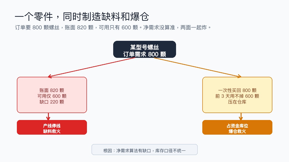 图1:一个零件,同时制造缺料和爆仓