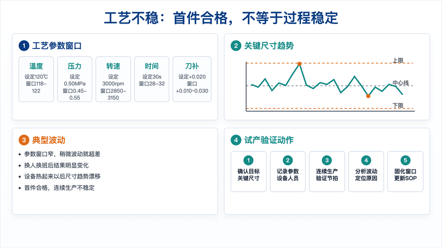 图4:工艺不稳的参数窗口与试产验证